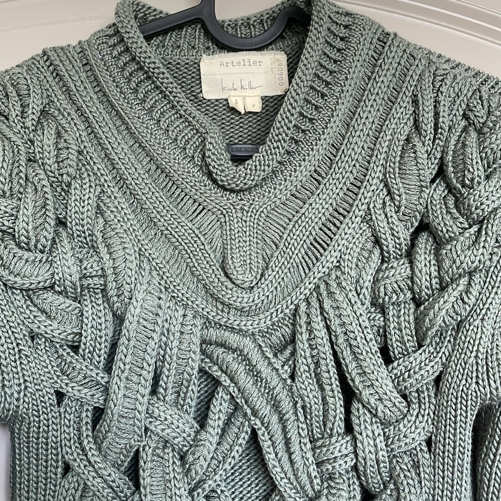 NICOLE MILLER GREEN ATELIER CUT WOOL SWEATER - Picture 6 of 14